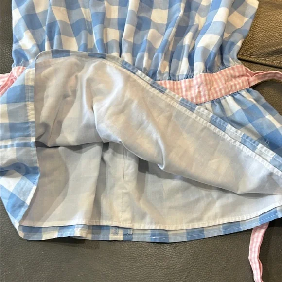 Blue and White Checkered Sleeveless Top with Pink Belt. MADE IN USA. Size 4 - Picture 6 of 7